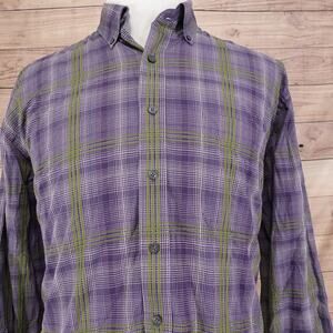 Alan Flusser Shirt Mens XL Purple Green Plaid Button Down Long Sleeve Cotton